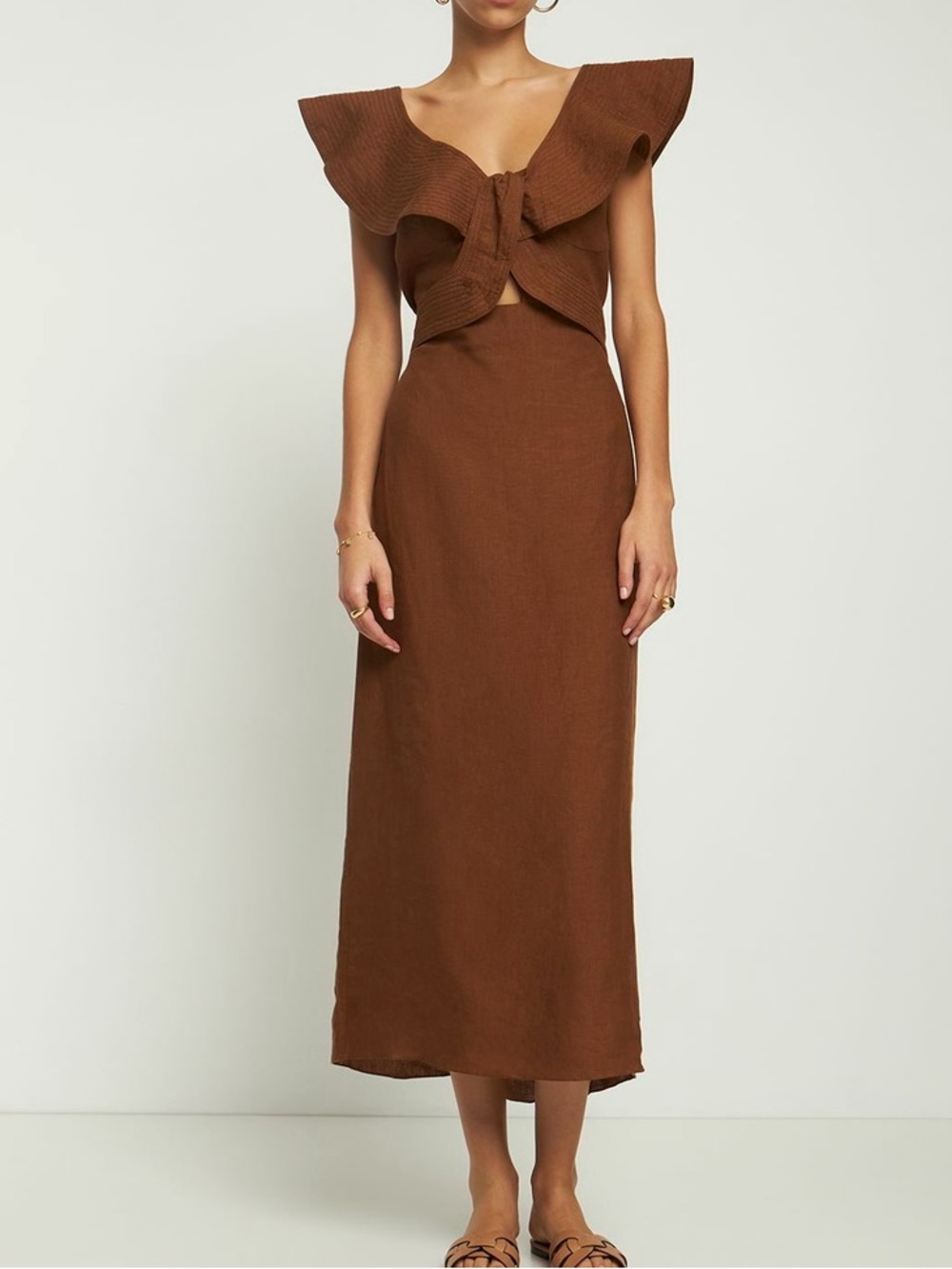 JOHANNA ORTIZ Kilimanjaro Linen Brown Dress